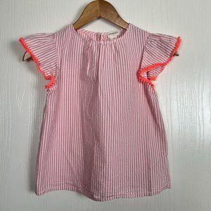 Crewcuts Girls Size 10 Pink and White Seersucker Flutter Sleeve Top